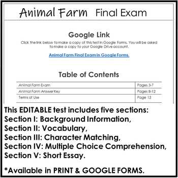 animal farm final exam answer key