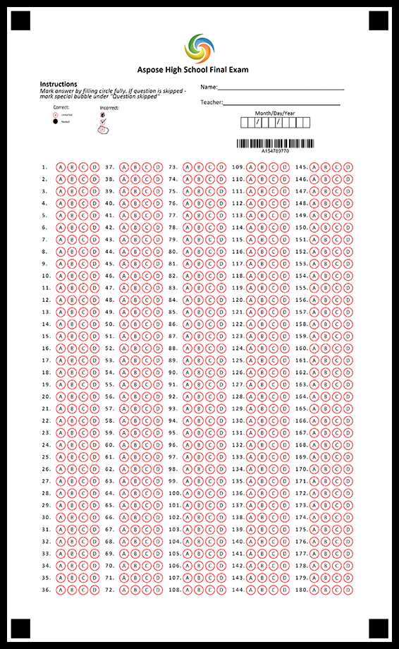 answer sheet template 1 100