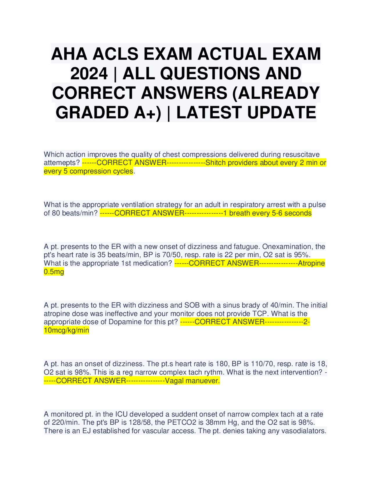 answers to acls final exam