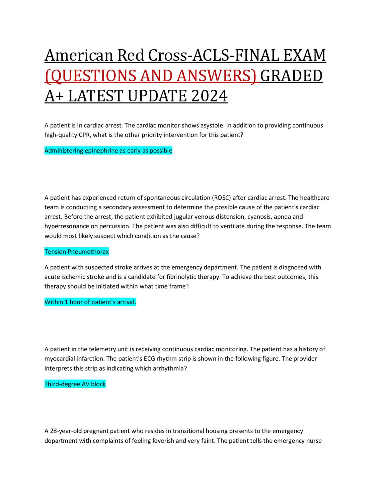 answers to acls final exam