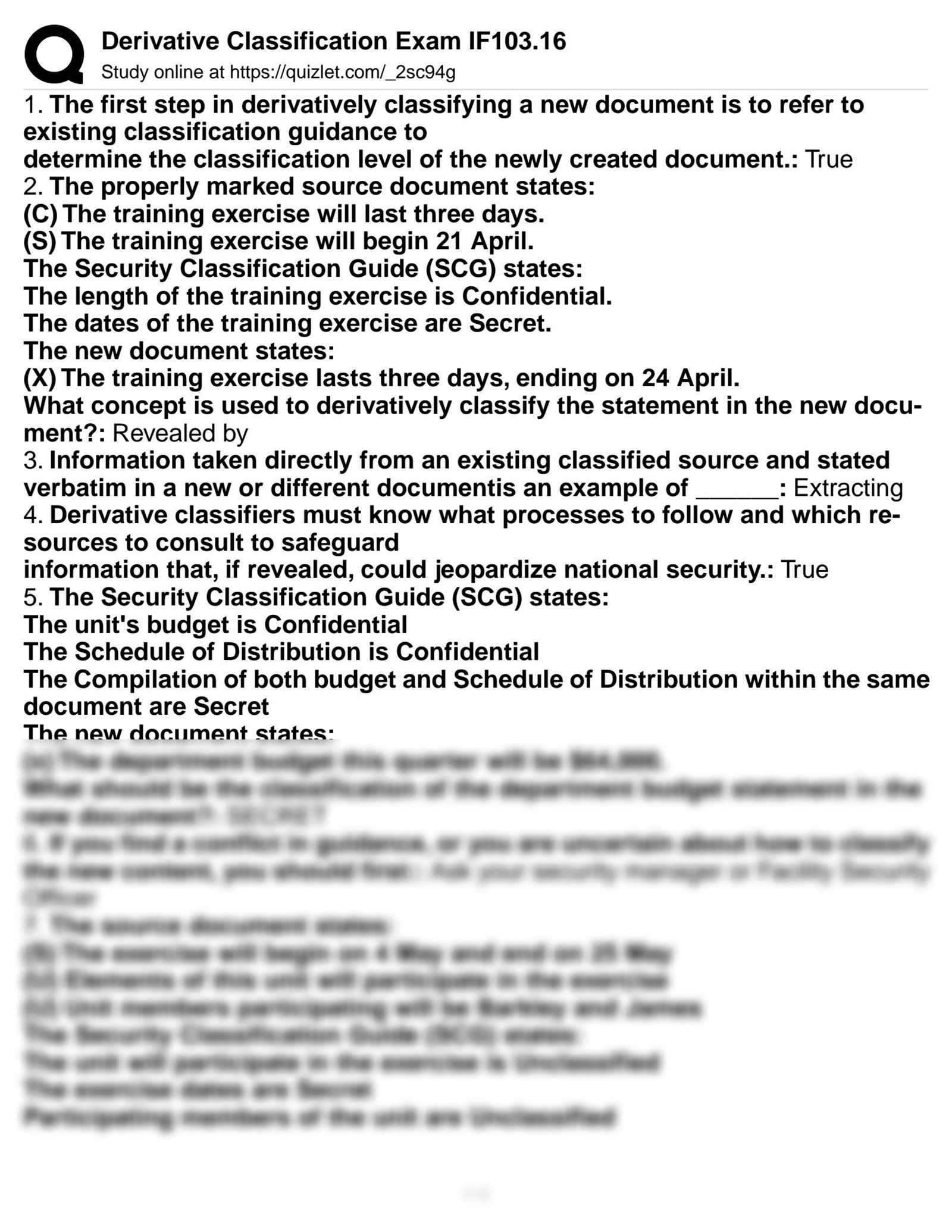 answers to derivative classification exam