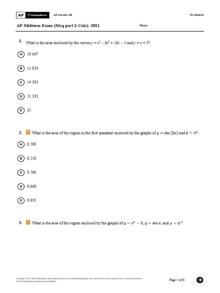 ap calculus ab midterm exam with answers