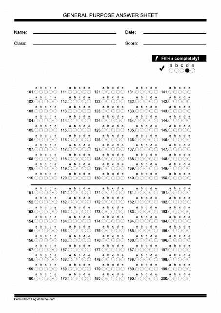 ap exam multiple choice answer sheet