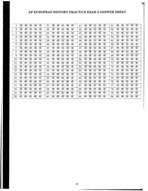 ap exam multiple choice answer sheet