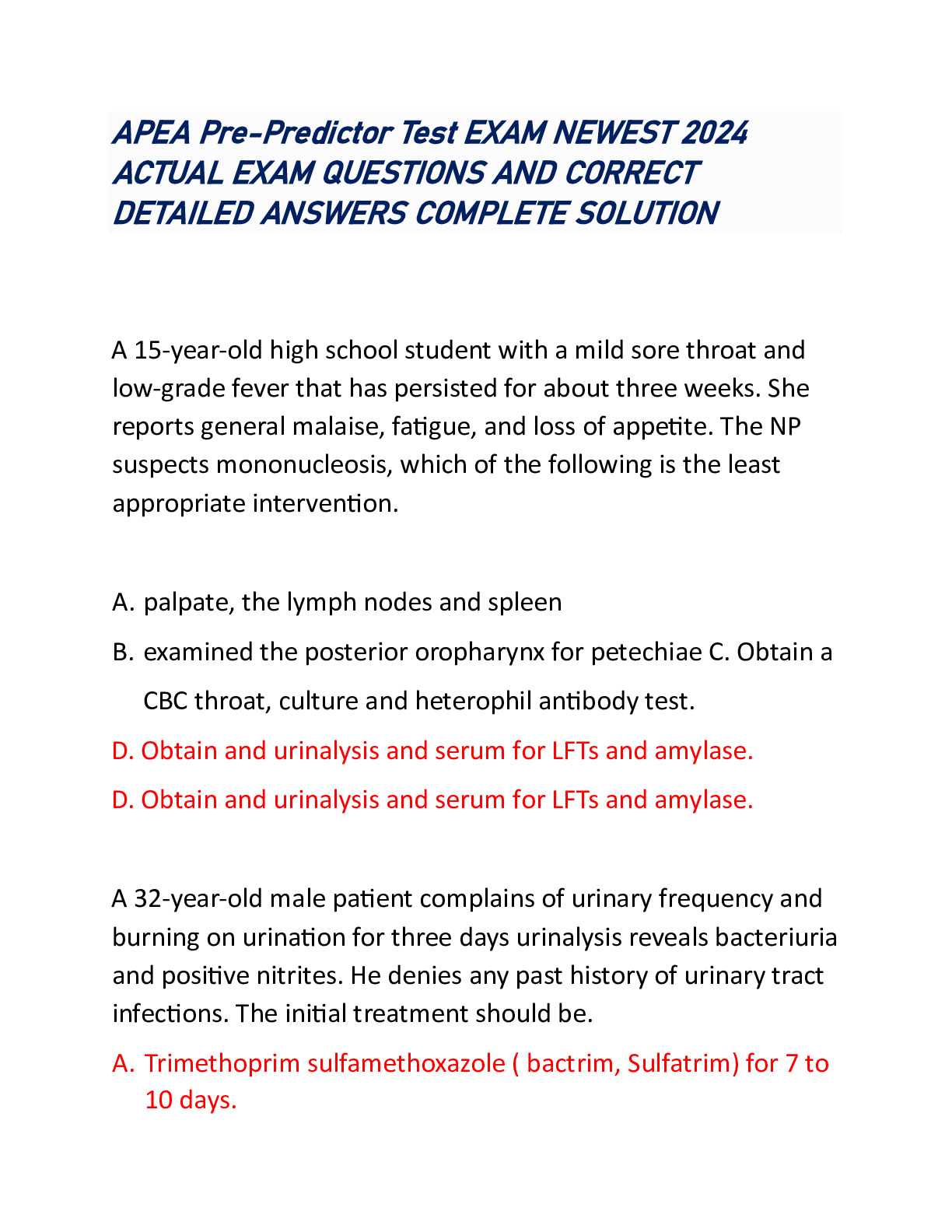 apea post predictor exam answers