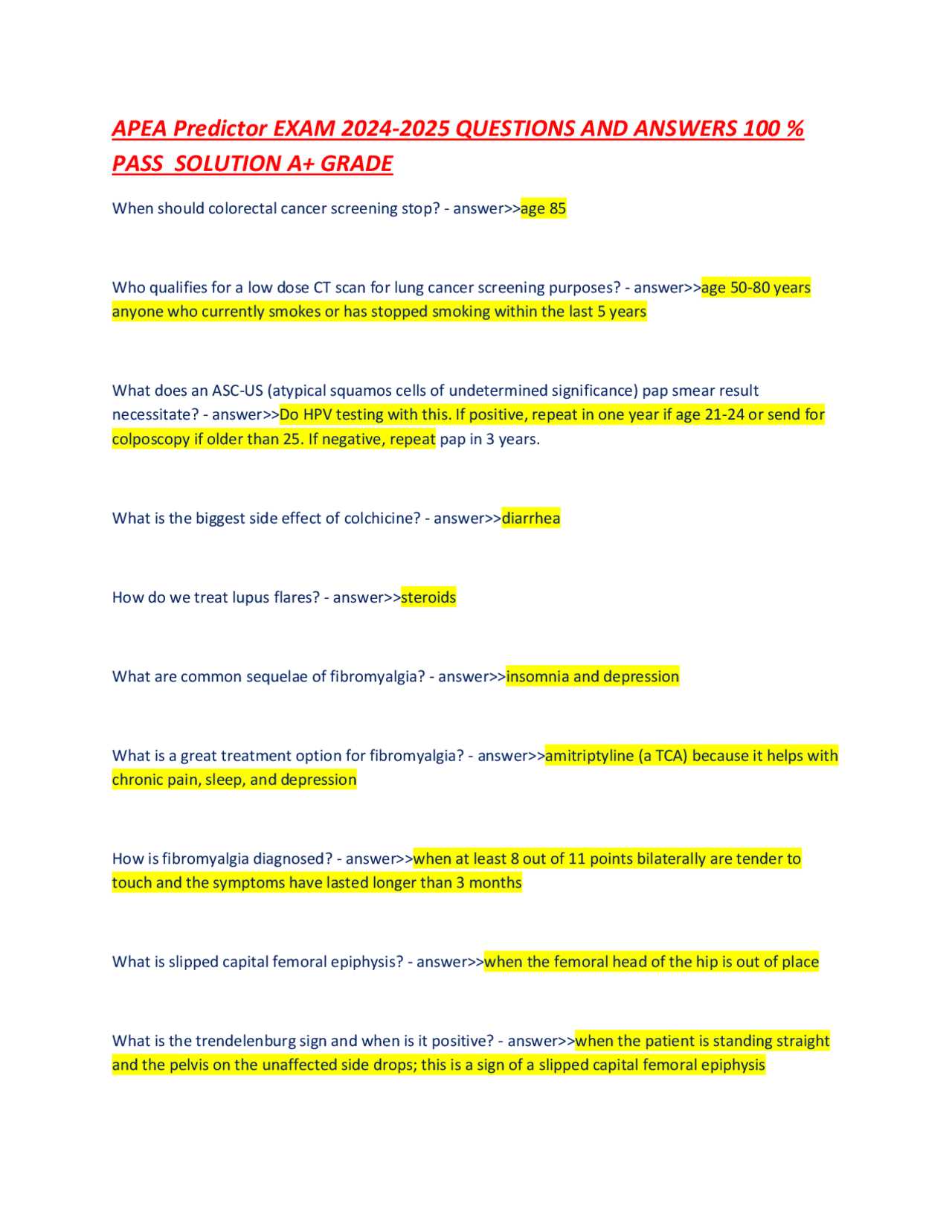 apea post predictor exam answers