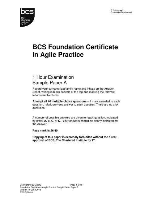 bcs business analysis foundation exam questions and answers