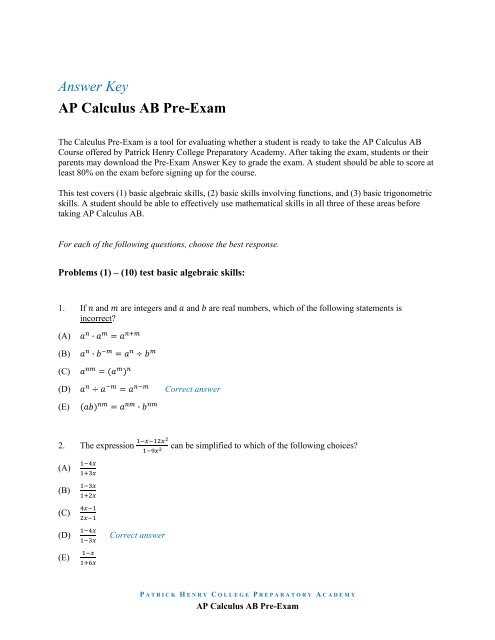 be prepared for the ap calculus exam answers