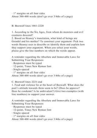 beowulf reading questions and answers