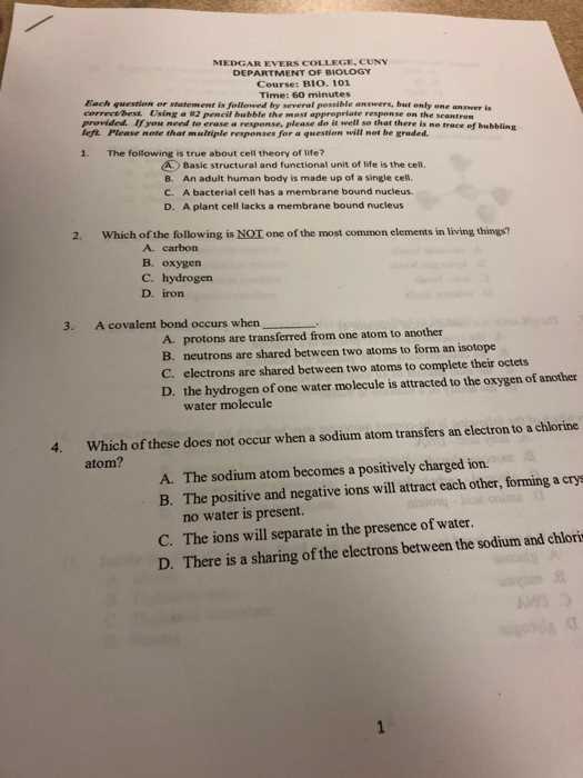 biology 101 final exam answers