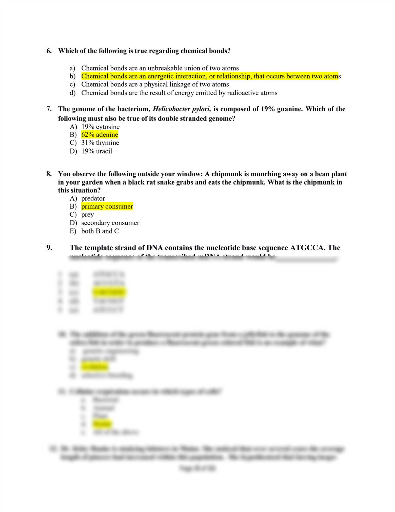 biology 103 final exam answers