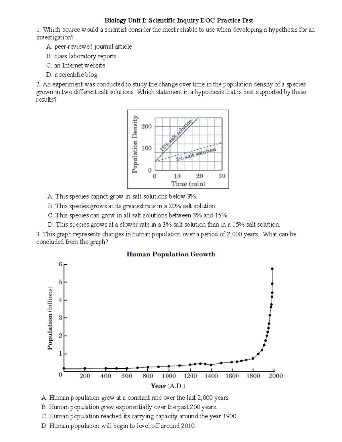 biology eoc practice test with answers