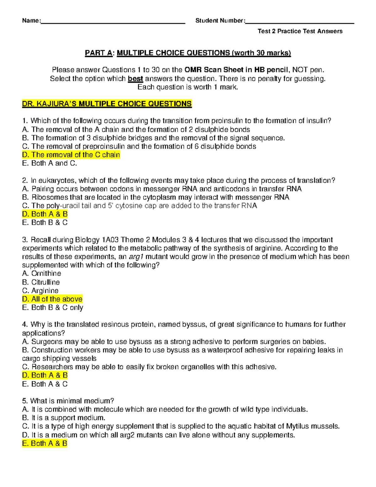 biology exam 2 answers