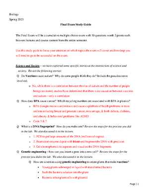 biology second semester final exam answers