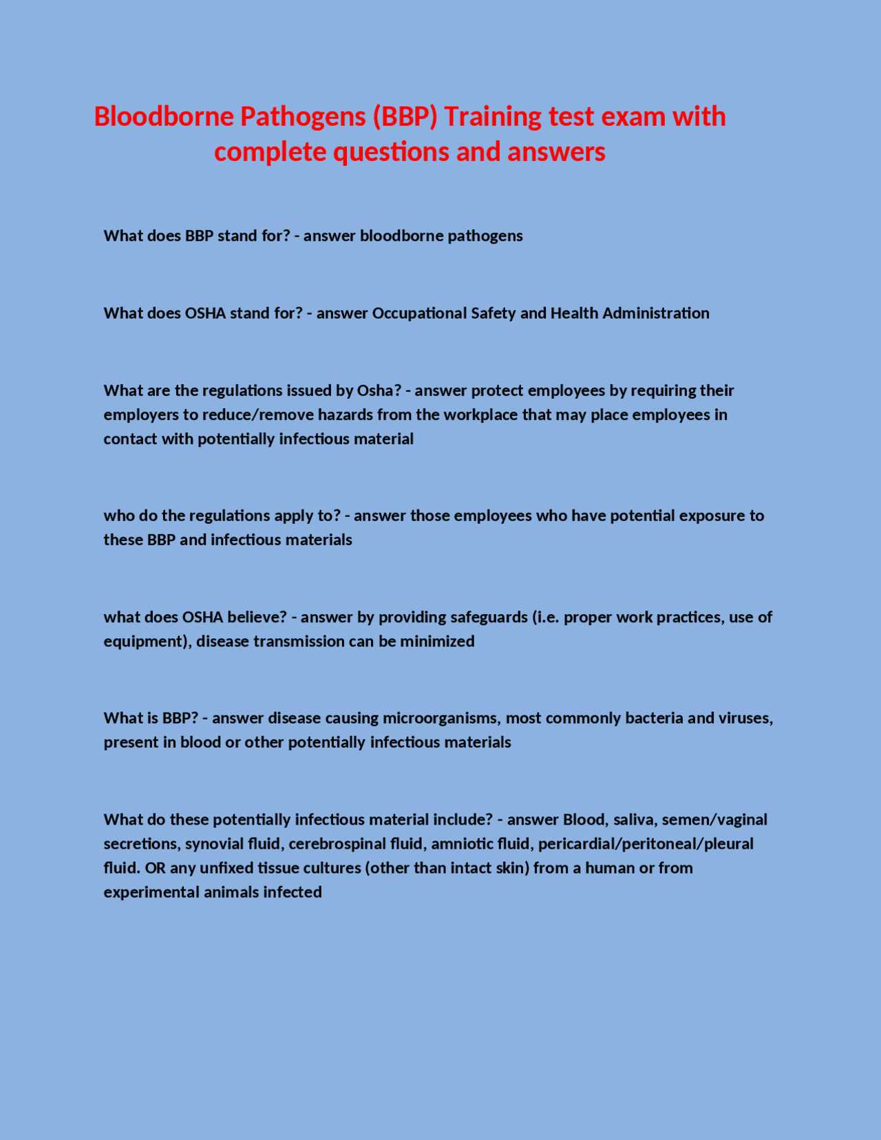 blood pathogens test answers