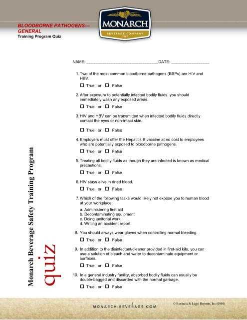 blood pathogens test answers