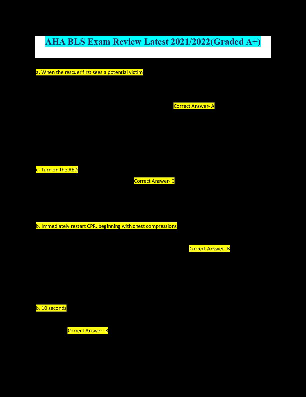 bls certification test answers