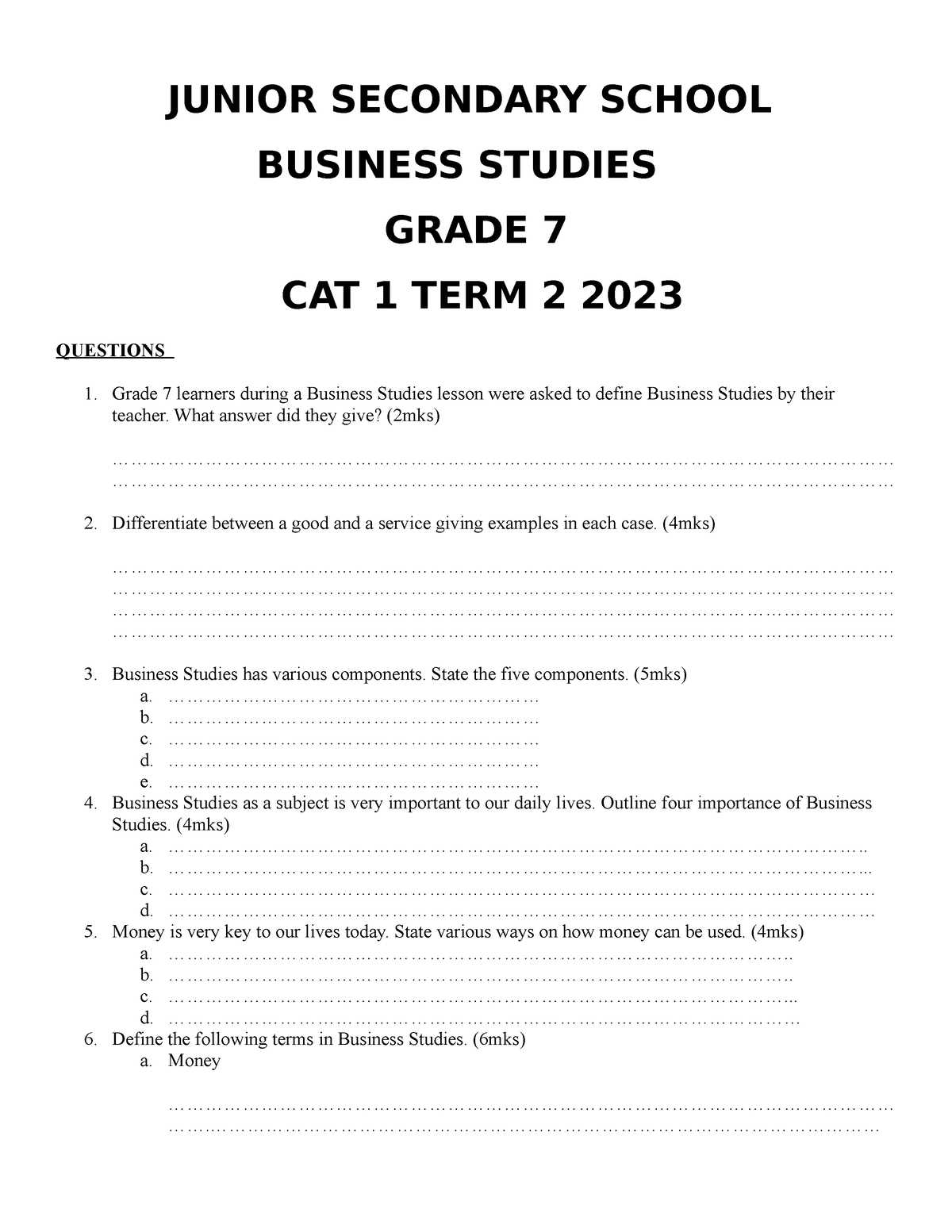 business studies exam questions and answers