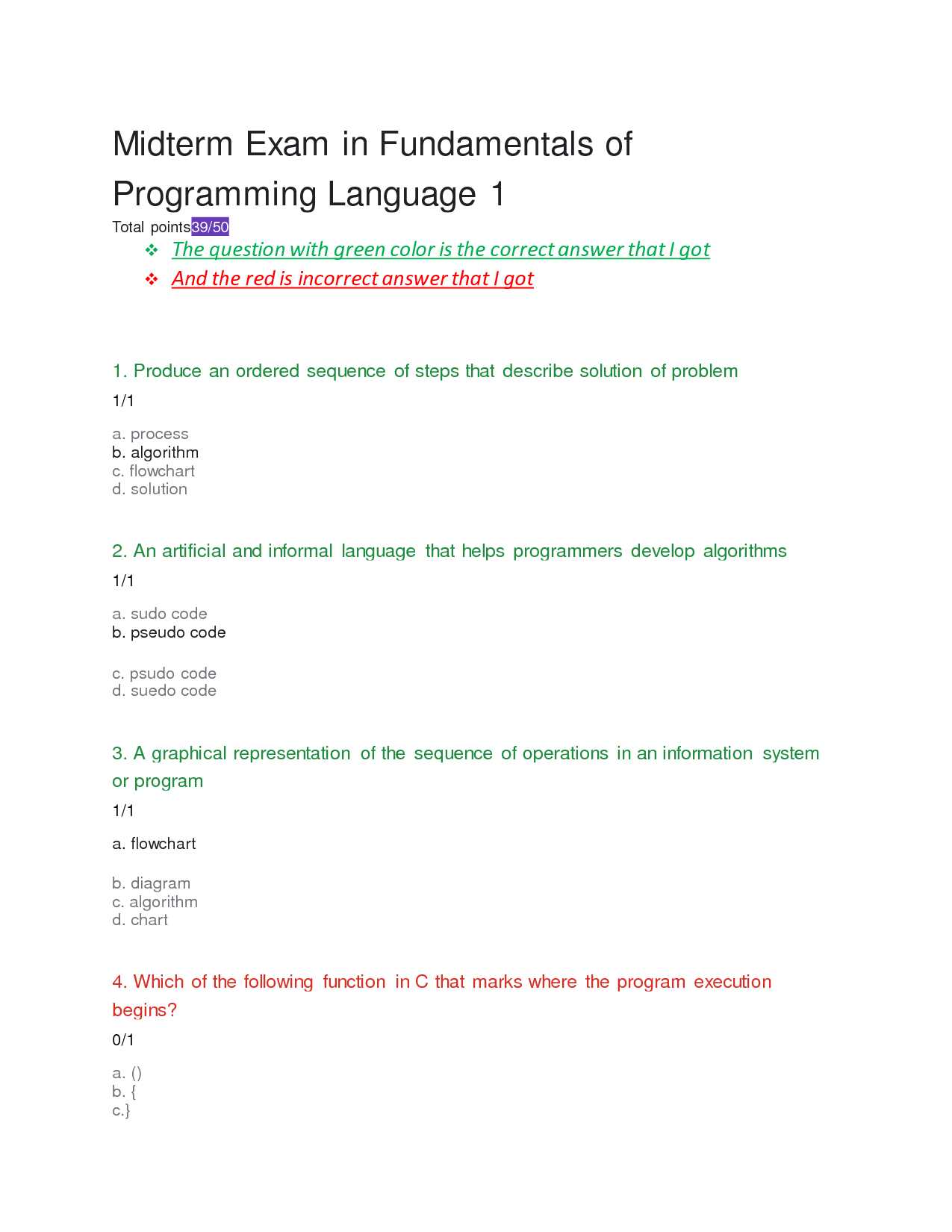 c++ midterm exam questions and answers