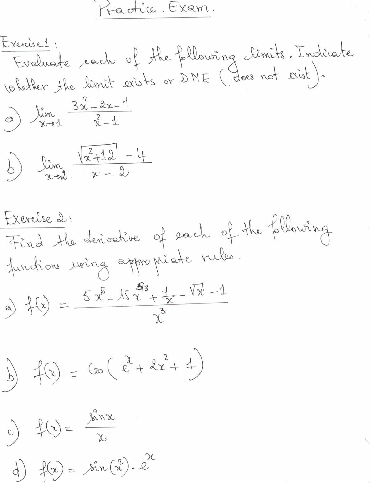 calculus 1 practice exam