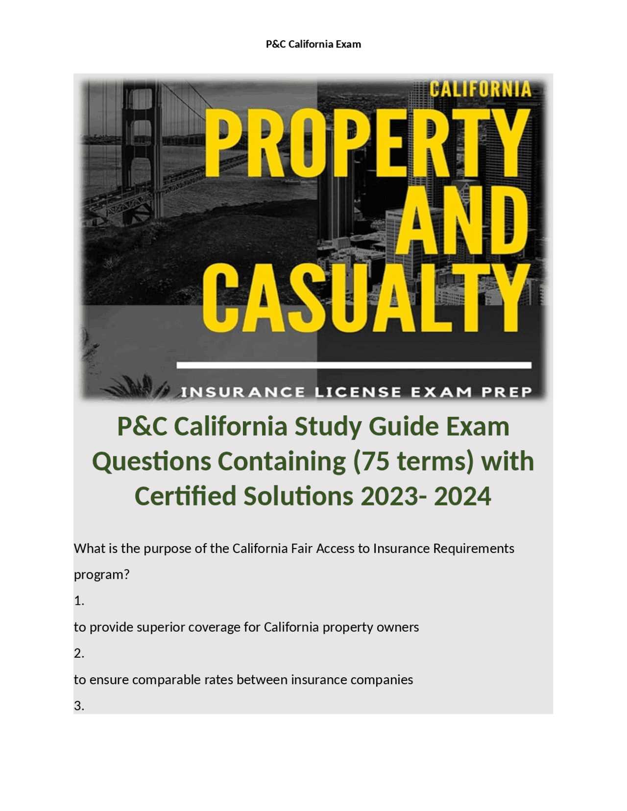 california property and casualty exam passing score