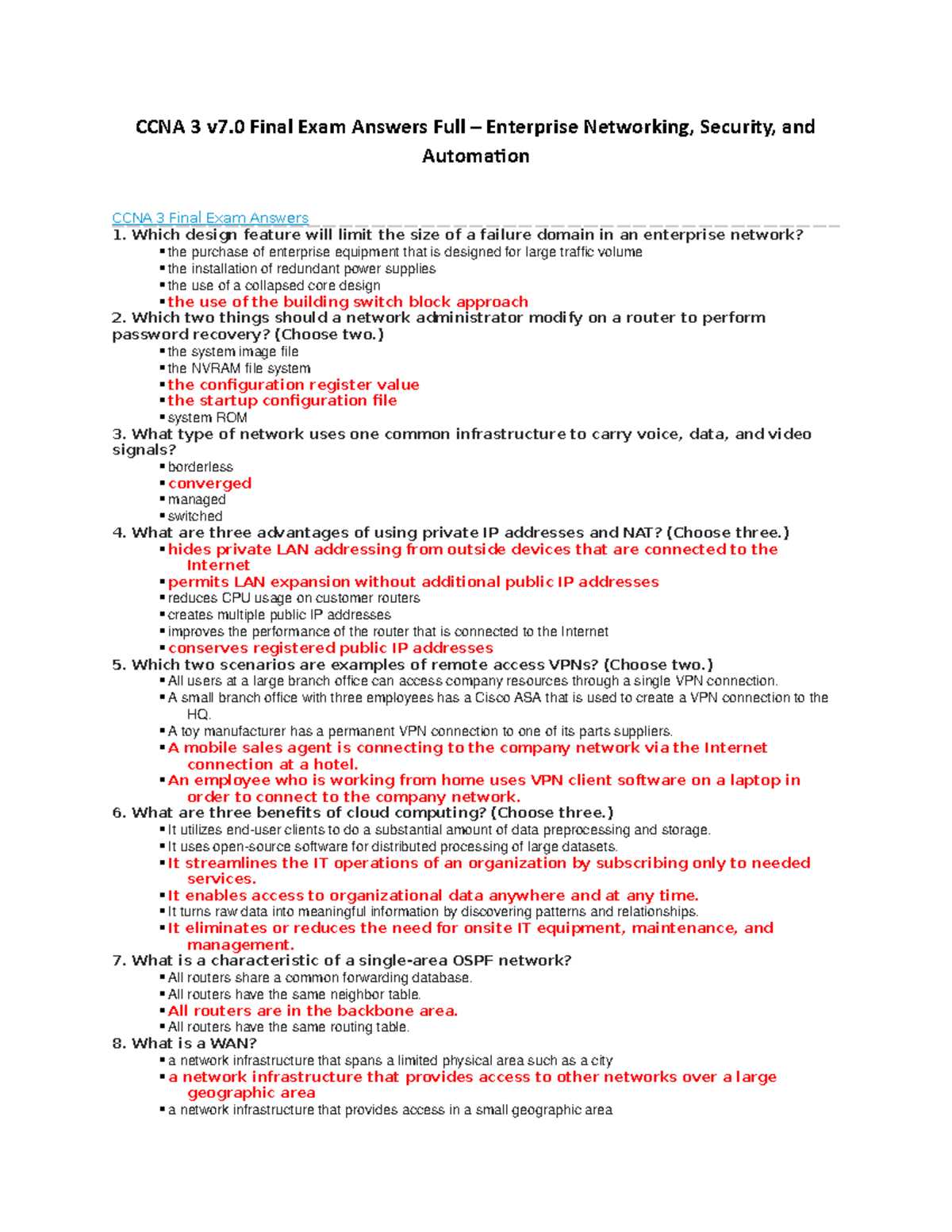 ccna practice final exam answers