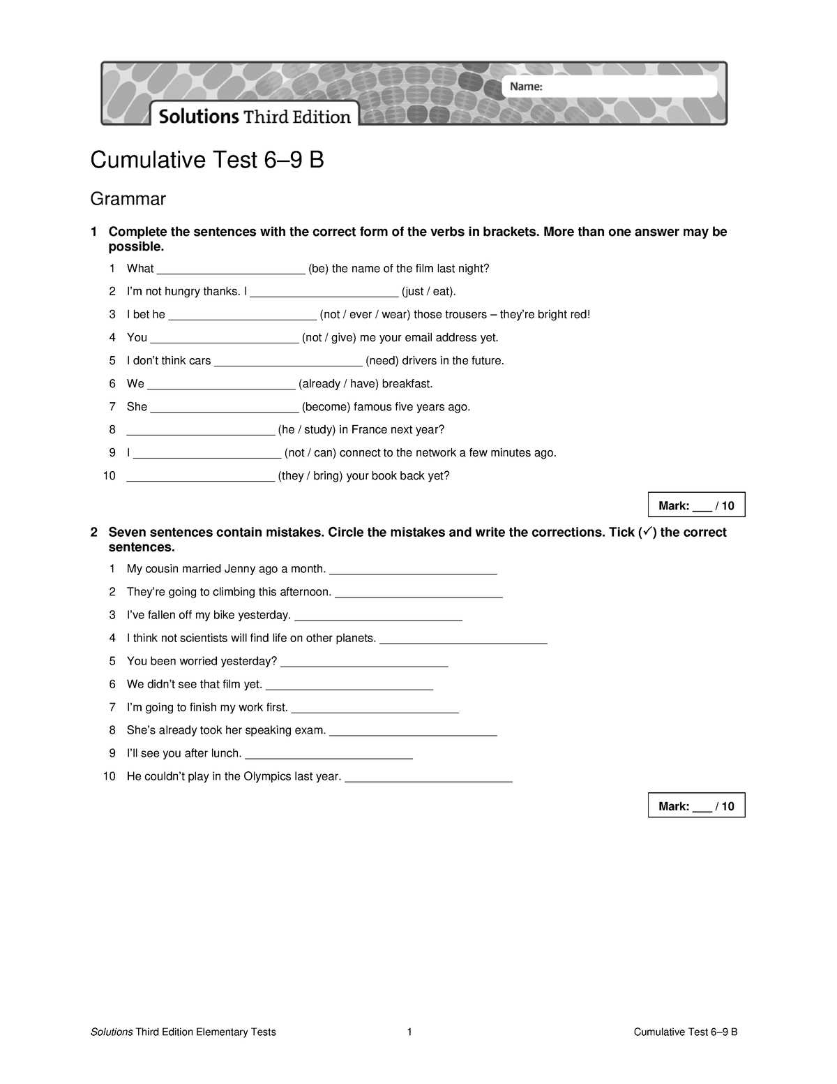 chapter 6 cumulative test answers