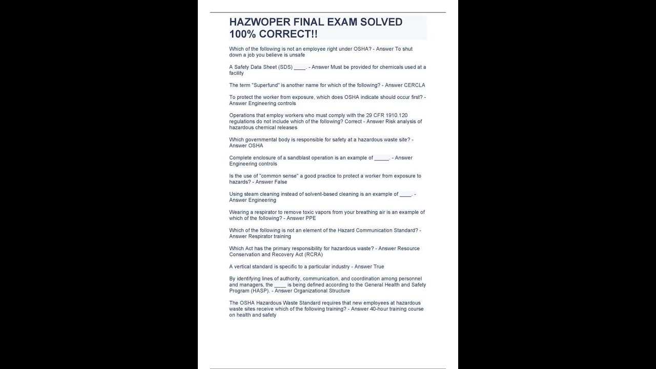 cheat sheet hazwoper final exam answers