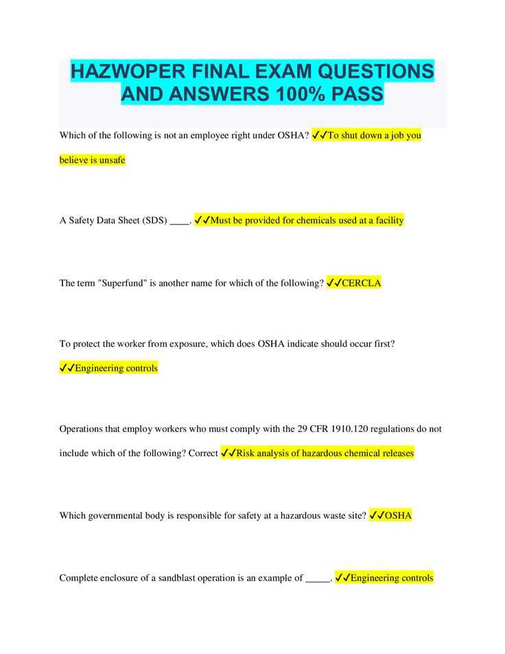 cheat sheet hazwoper final exam answers