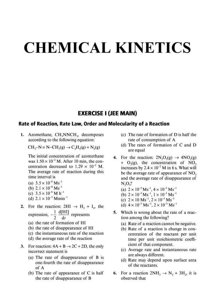 chemical kinetics exam questions with answers