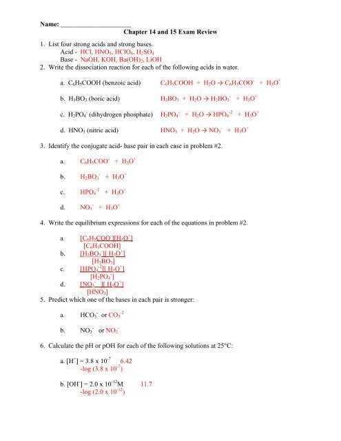 chemistry 1st semester exam review answer key