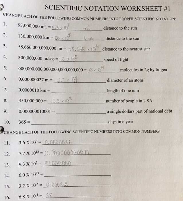 chemistry scientific notation worksheet answer key