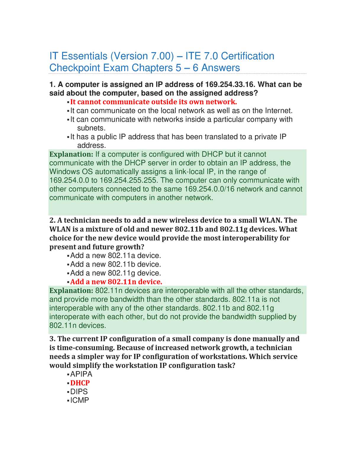 cisco it essentials chapter 11 exam answers