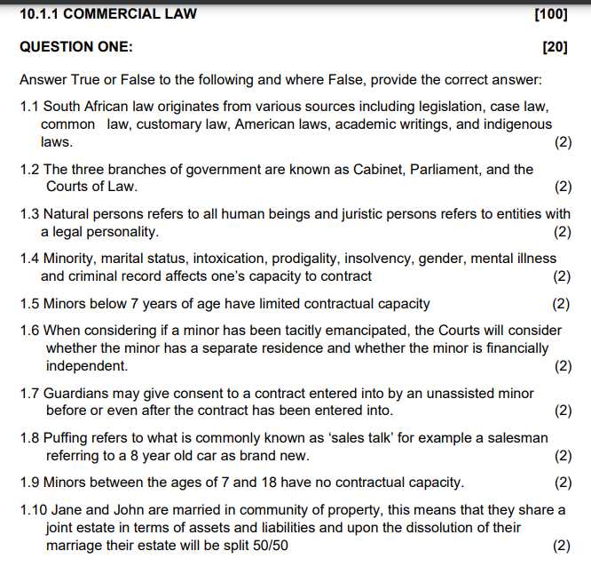 commercial law exam questions and answers