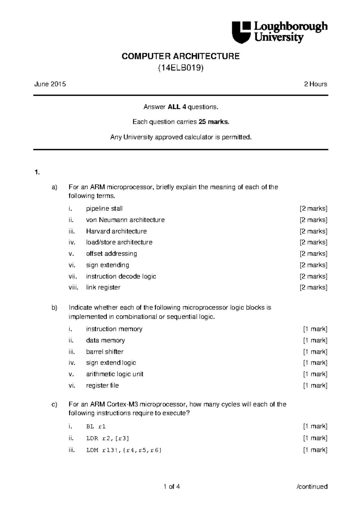 computer architecture exam questions and answers