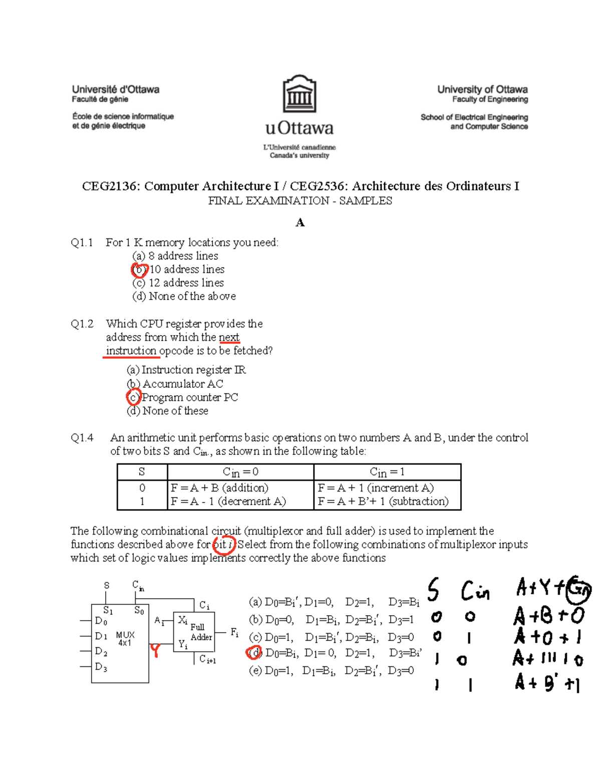 computer architecture final exam questions and answers