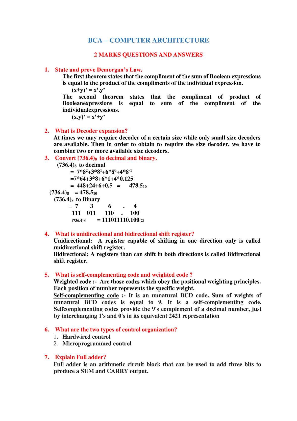 computer architecture final exam questions and answers