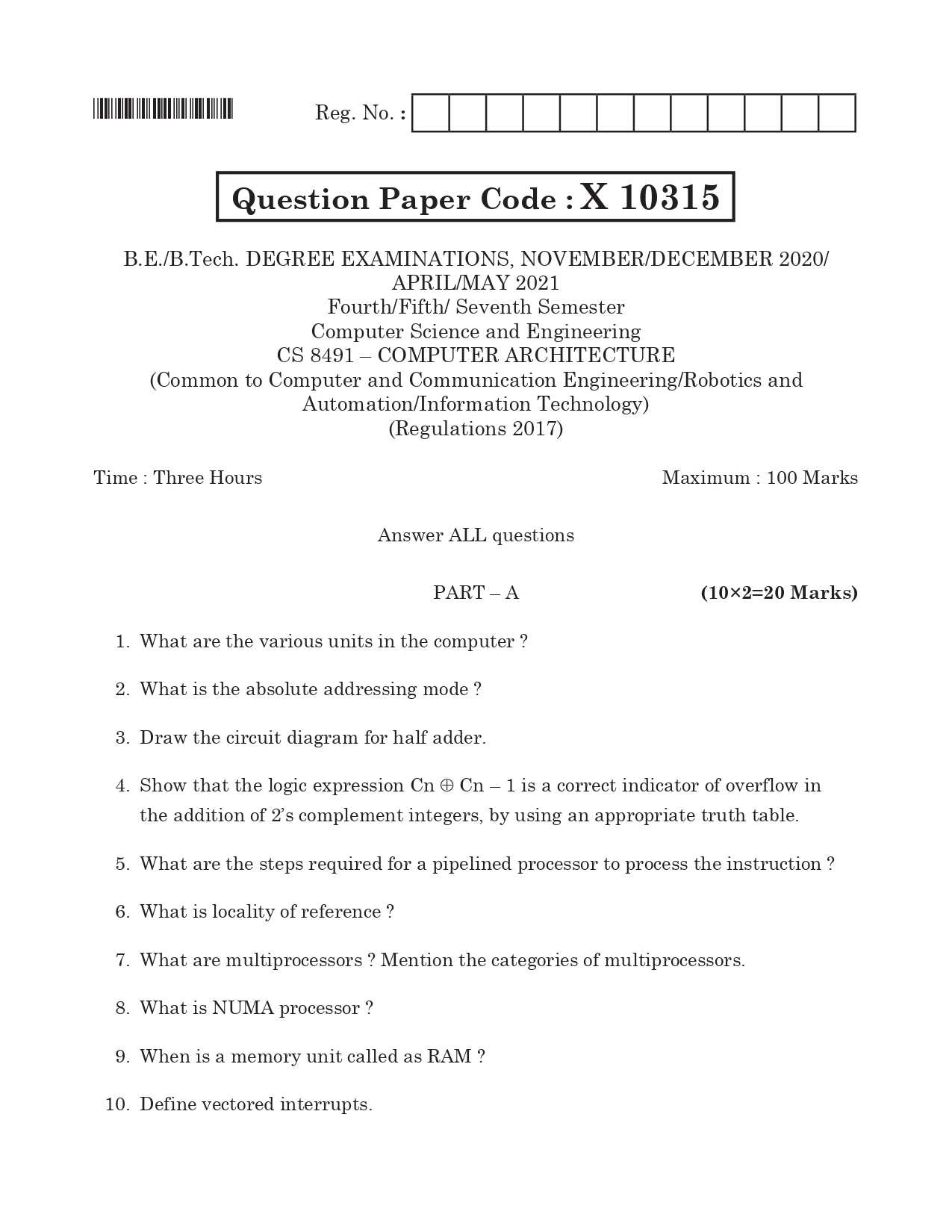 computer architecture final exam questions and answers