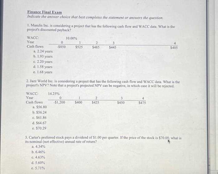 corporate finance final exam