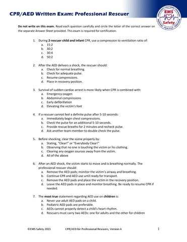 cpr answers to written test