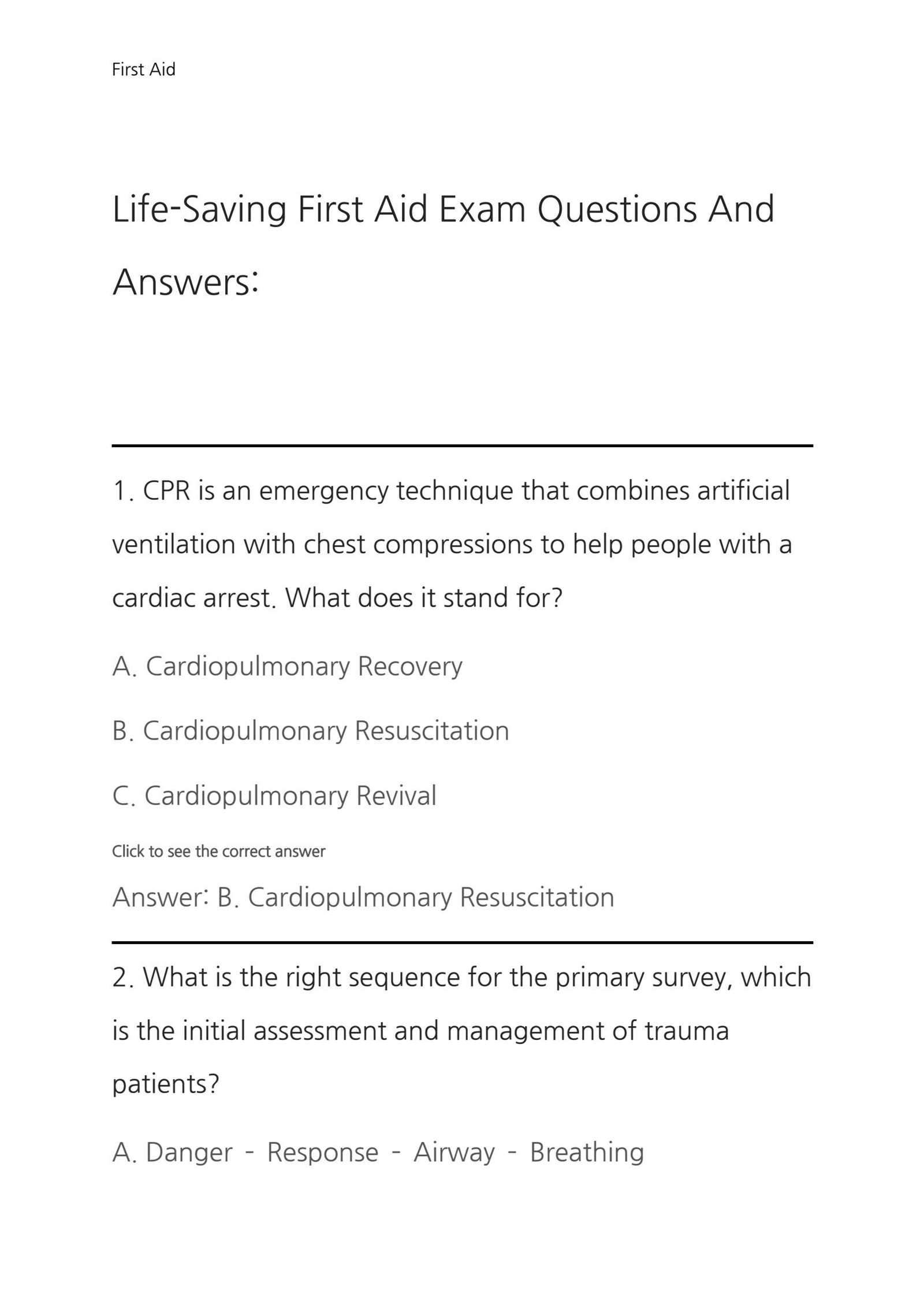 cpr questions and answers for exam