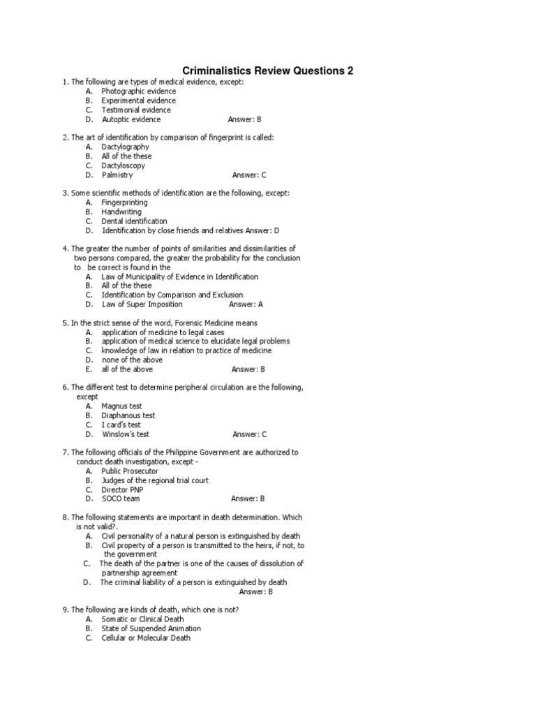 criminalistics chapter 2 review answers