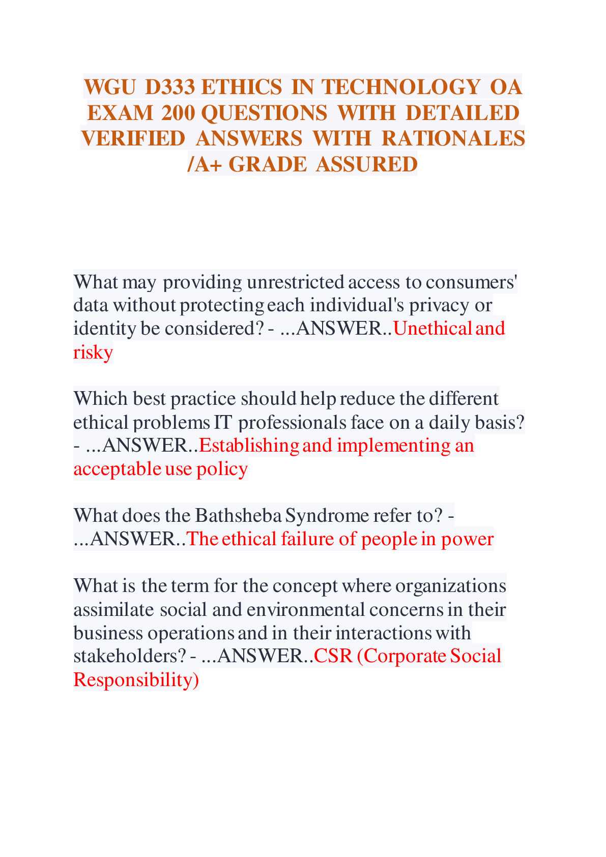 csr exam questions and answers