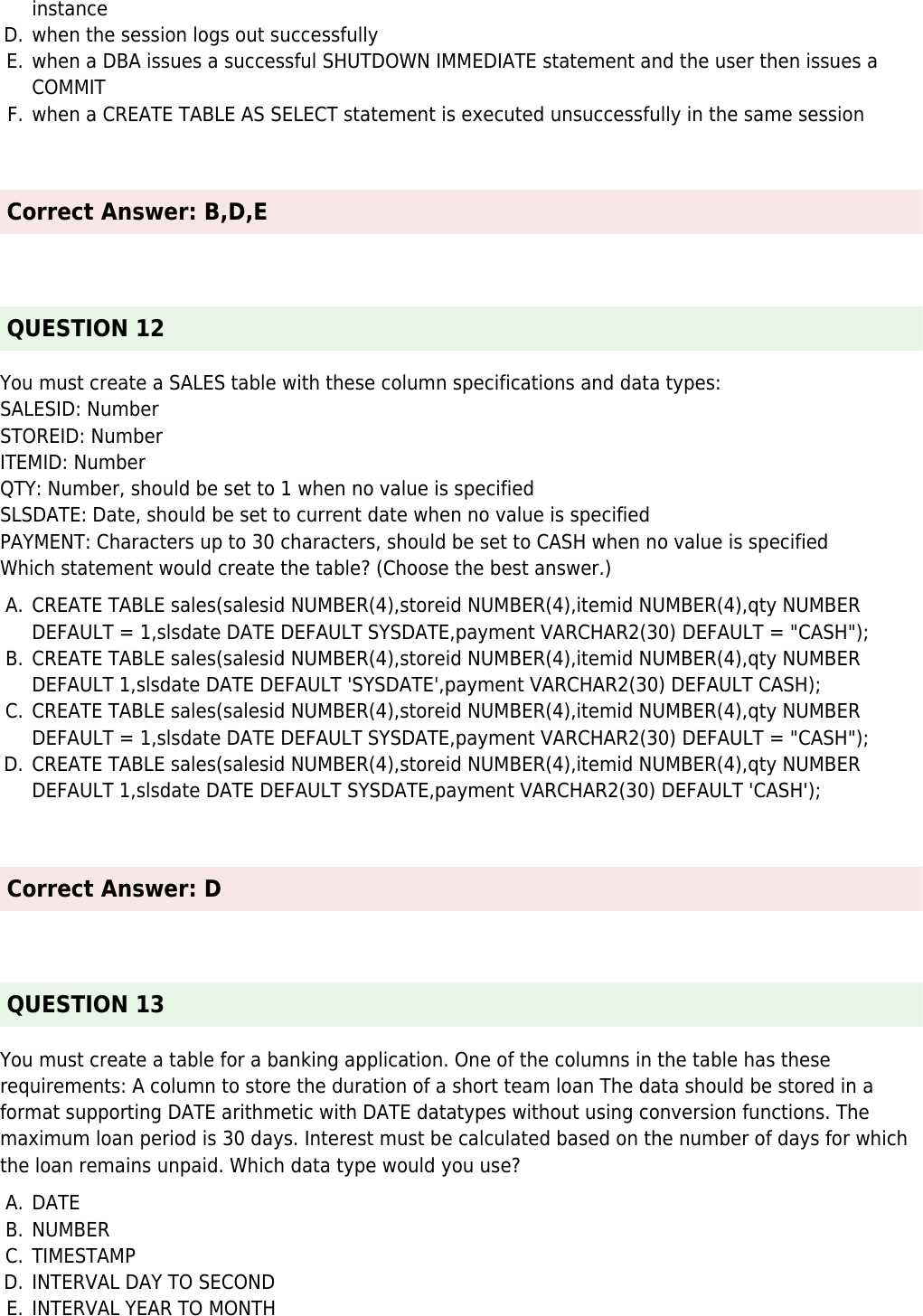 dba exam questions and answers