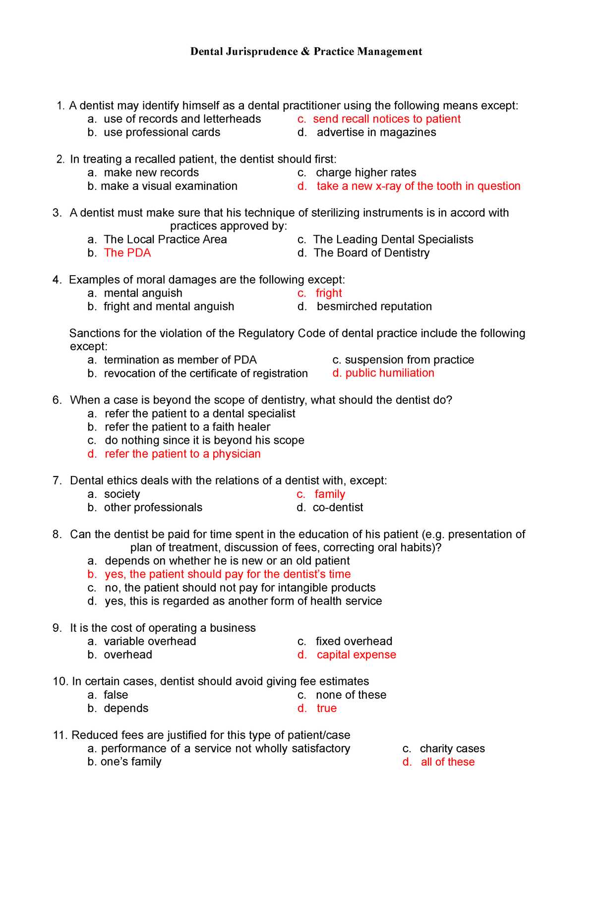 dental assistant jurisprudence exam answers