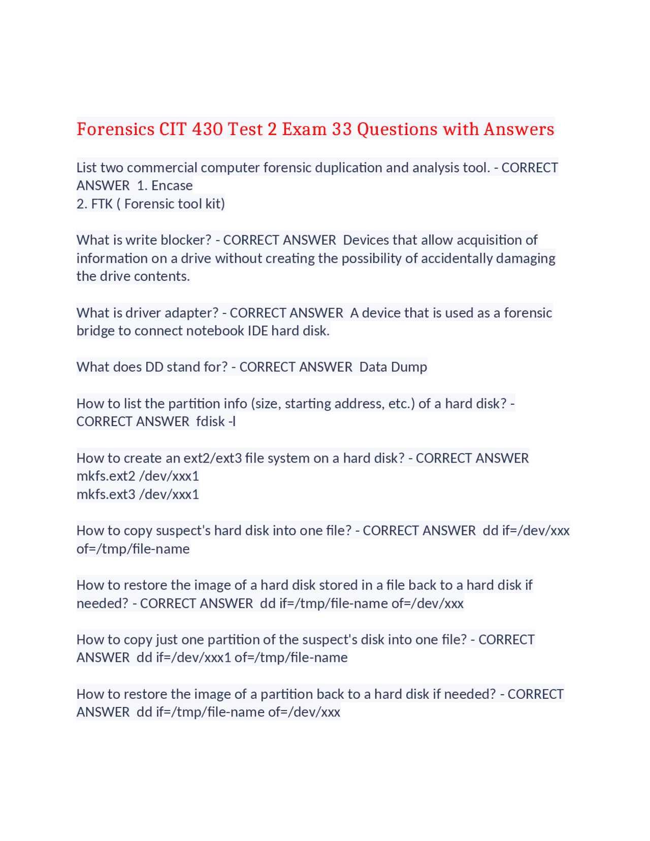 digital forensics exam questions and answers