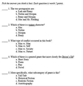 driver exam answer key