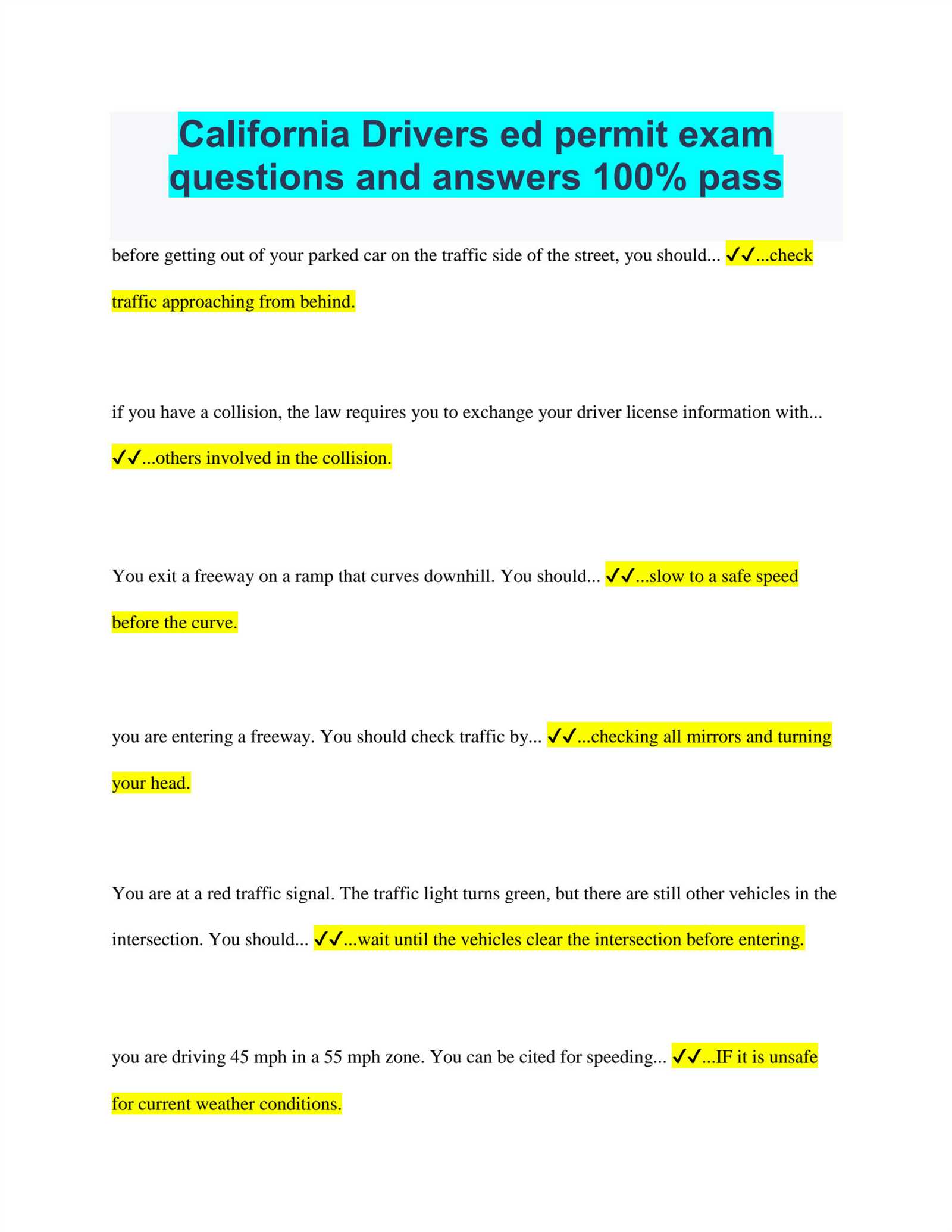 driver exam answer key