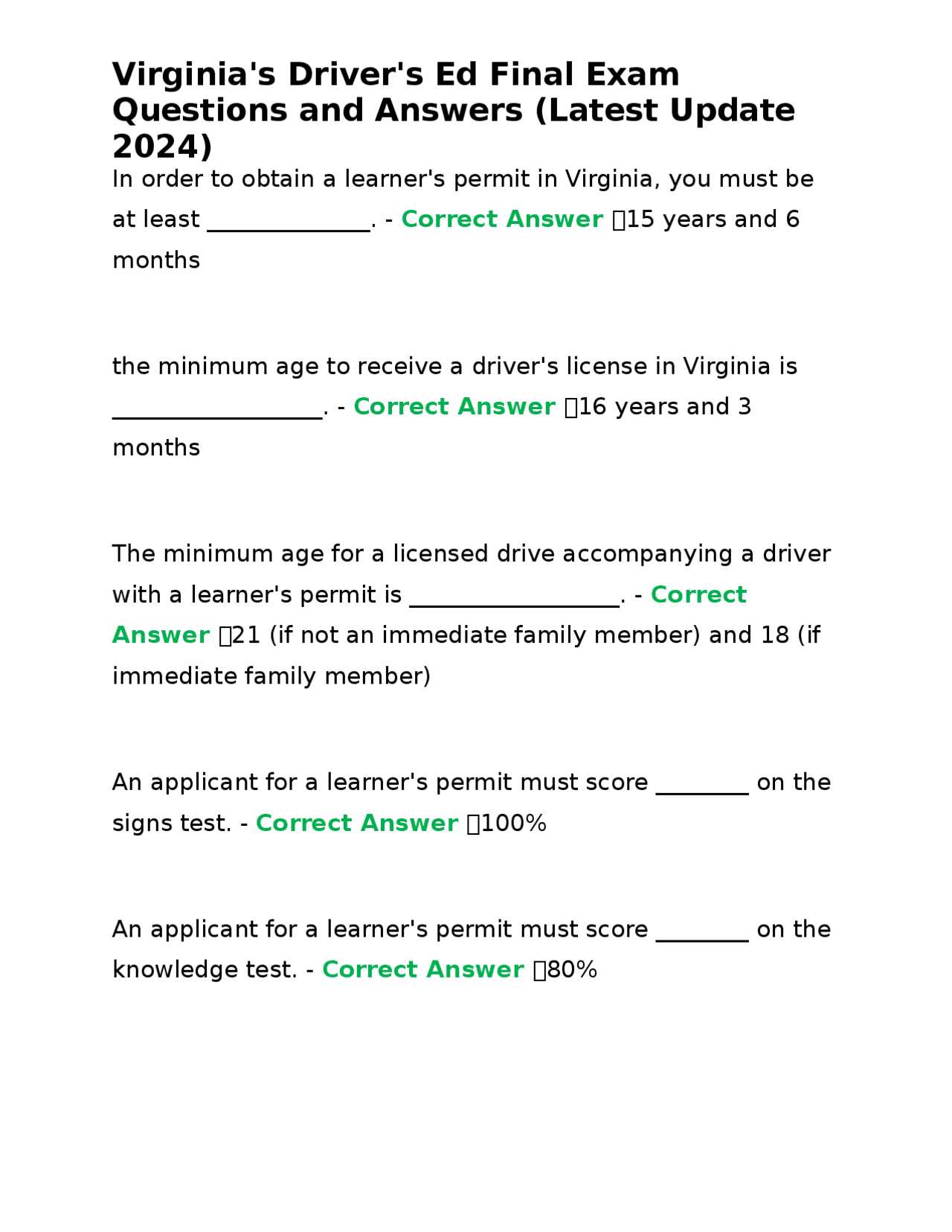 drivers ed final exam answer key virginia