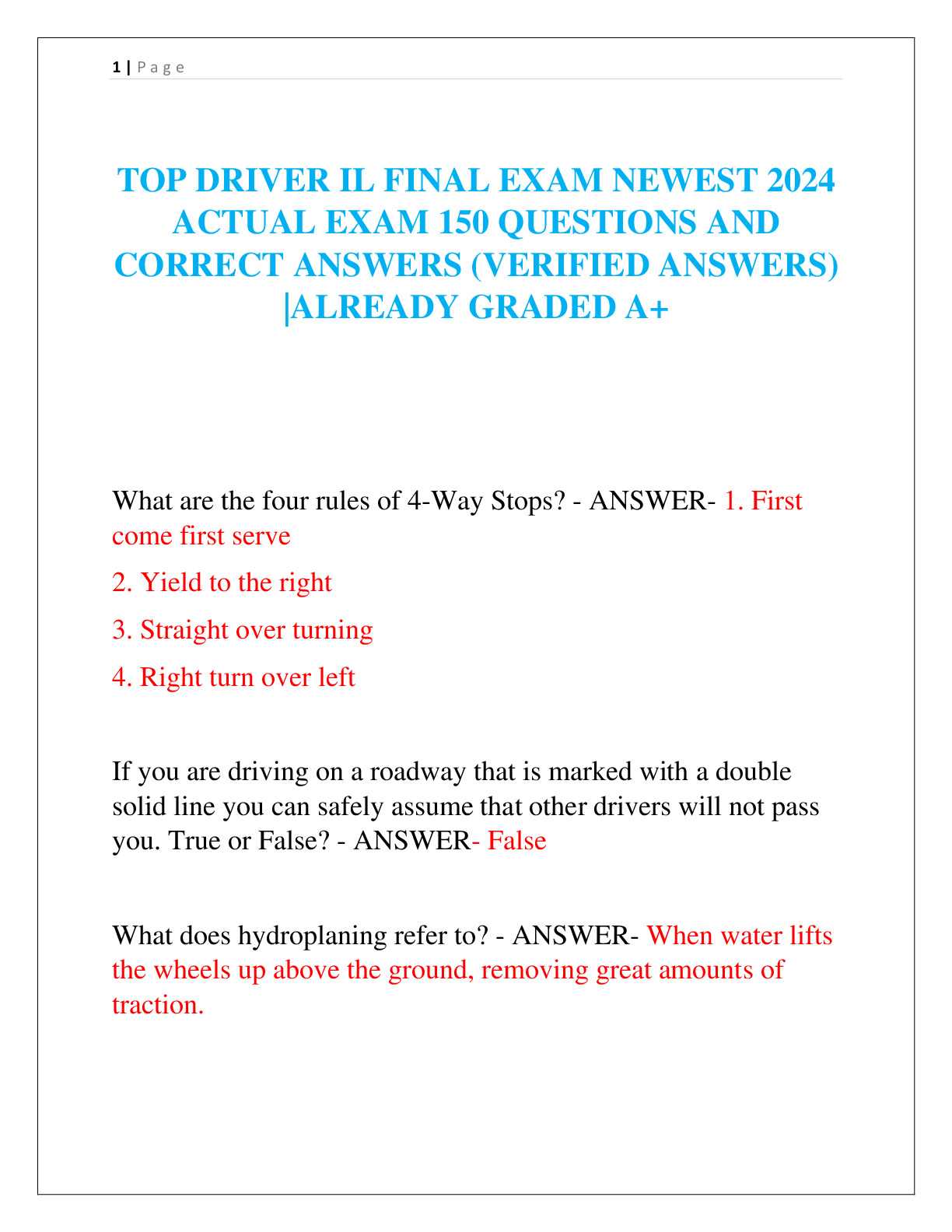 drivers ed final exam review answers